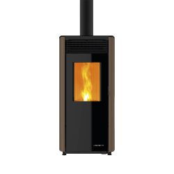 Pelletkachel ARA 8 kW, concentrisch glas. Kleur: roestbruin.