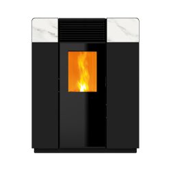 Pelletkachel NUMA 8 kW glas. Kleur: wit marmer.
